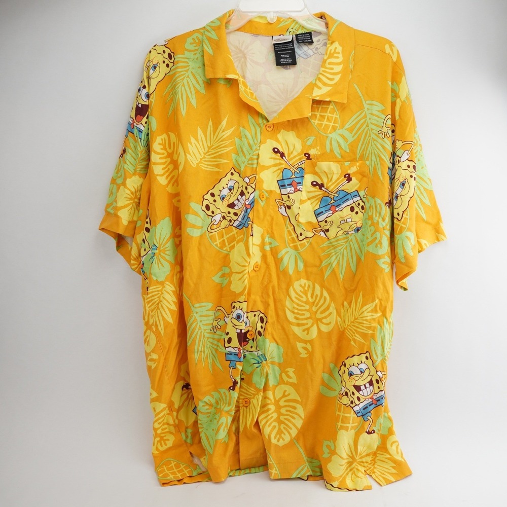 SpongeBob SquarePants Hawaiian Shirt Mens‎ XXL Orange Tropical All Over Print